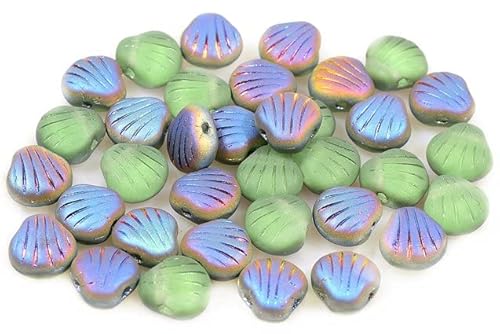 150pcs Meeresschalen gepresste Perlen 9 x 9 mm, Transparent Green 28171 (50500-28171), Böhmisches Kristall Glas, Tschechien 11160004 Großhandlespackung Sea Shell Pressed Beads von Bohemia Crystal Valley