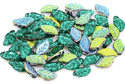 15pcs Blattperlen 6 x 12 mm, Transparente grüne Emerald -Kristall -Vitrail -Mittelbeschichtung (50730-28101), Böhmisches Kristall Glas, Tschechien 11109038 Leaf Beads von Bohemia Crystal Valley