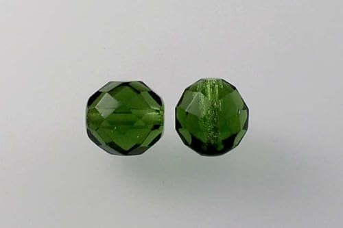 15pcs Feuerpolierte facettierte Perlen rund 10 mm, Transparent grün (50250), Böhmisches Kristall Glas, Tschechien 15119001 Fire Polished Faceted Beads Round von Bohemia Crystal Valley