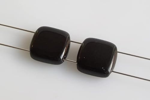 15pcs Fliesen 2-Loch-Quadratperlen 10 x 10 mm, Schwarz (23980), Böhmisches Kristall Glas, Tschechien 11109009 Tile 2-hole Square Beads von Bohemia Crystal Valley