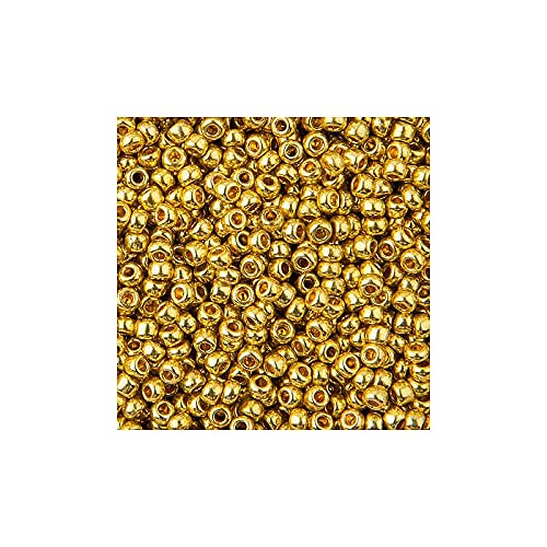 20 g Rocailles PRECIOSA seed beads, 11/0 (approx. 2.1 mm) metallic yellow gold (Rocailles Preciosa-Samenperlen Gelbgold Metallic.) von Bohemia Crystal Valley