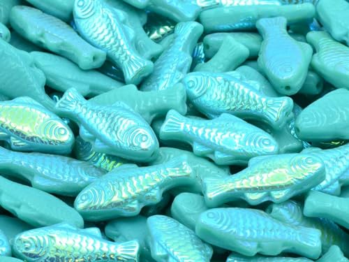 20 pcs Big Fish Beads 24 x 11 mm, Turquoise Ab (63130-28701), Glass, Czech Republic von Bohemia Crystal Valley