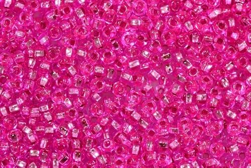 20g (1729 pcs) Round Rocailles Glass Seed Beads Preciosa Ornela 10/0, 2.2-2.4 mm (0.09-0.09 inches), pink dyed crystal, silver lined (18277) von Bohemia Crystal Valley