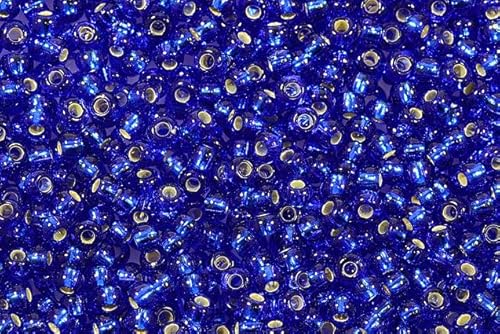 20g (1729 pcs) Round Rocailles Glass Seed Beads Preciosa Ornela 10/0, 2.2-2.4 mm (0.09-0.09 inches), sapphire, silver lined (37080) von Bohemia Crystal Valley