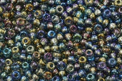 20g (798 pcs) Round Rocailles Glass Seed Beads Preciosa Ornela 8/0, 2.8-3.2 mm (0.11-0.13 inches), transp. grey, rainbow (41010) von Bohemia Crystal Valley