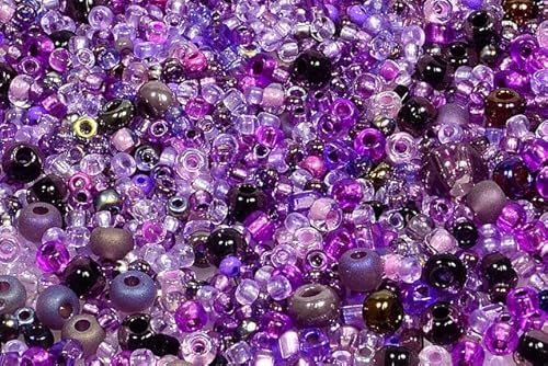 20g (mix) Round Rocailles Glass Seed Beads Preciosa Ornela mix, mixed sizes from small to big, Purple von Bohemia Crystal Valley