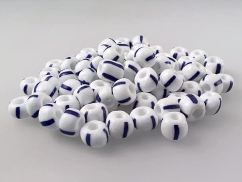 20g (41 pcs) Round Rocailles Glass Seed Beads Preciosa Ornela 33/0, 7.8-8.3 mm (0.31-0.33 inches), blue stripes on chalkwhite (03330) von Bohemia Crystal Valley