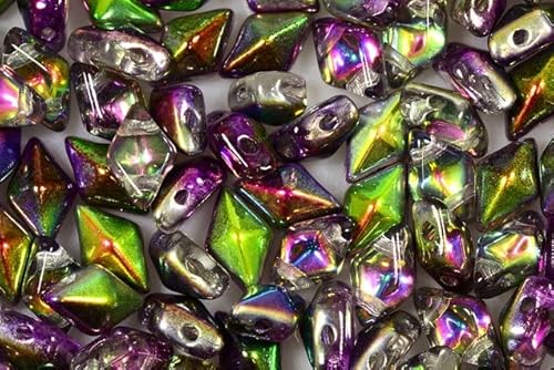 20pcs Diamonduo 2-Loch-Perlen Rhombus Gemduo 5 x 8 mm, Kristallgrünes lila (30-95000), Böhmisches Kristall Glas, Tschechien 11109025 DiamonDuo 2-hole Beads Rhombus Gemduo von Bohemia Crystal Valley