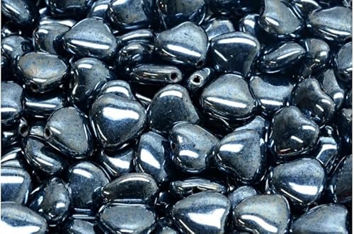 230 gr (approx. 369 pcs) - Herz Liebesperlen - Heart Love Beads 10x10mm, Czech Glass, Black Hematite (23980-14400) von Bohemia Crystal Valley