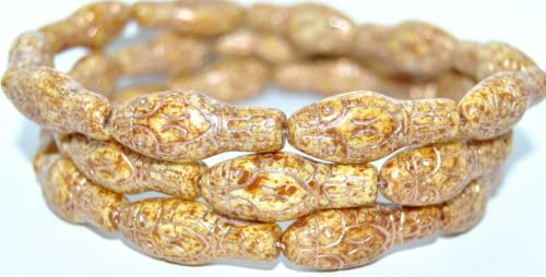 30 pcs Snake Head Pressed Glass Beads, White Travertin 54200 (2010 86800 54200), 30 x 12 mm, Glass, Czech Republic von Bohemia Crystal Valley