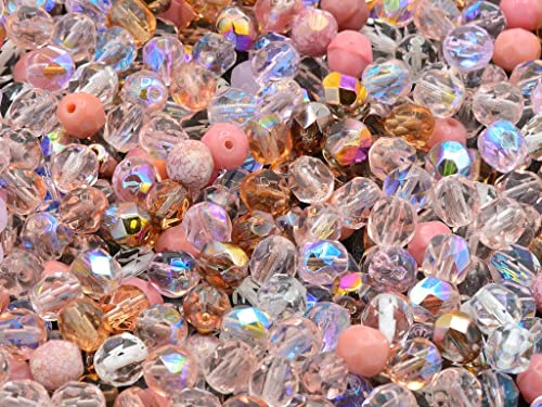 300pcs Feuerpolierte facettierte Perlen rund 6 mm, Mixed Colors Pink, Böhmisches Kristall Glas, Tschechien 15119001 Großhandlespackung Fire Polished Faceted Beads Round von Bohemia Crystal Valley