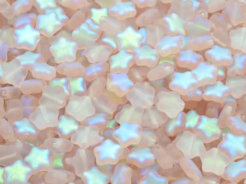 30p Flat Star Beads, 8 x 8 mm, Transparent Pink Matte Ab (70110-84110-28701), Glass, Czech Republic von Bohemia Crystal Valley
