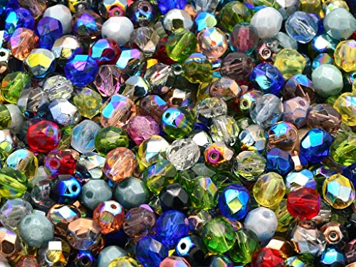 30pcs Feuerpolierte facettierte Perlen rund 6 mm, Mixed Colors Coated, Böhmisches Kristall Glas, Tschechien 15119001 Fire Polished Faceted Beads Round von Bohemia Crystal Valley