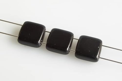 30pcs Fliesen 2-Loch-Quadratperlen 8 x 8 mm, Schwarz (23980), Böhmisches Kristall Glas, Tschechien 11109009 Tile 2-hole Square Beads von Bohemia Crystal Valley