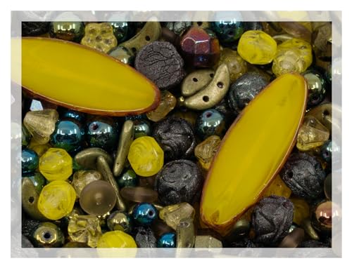 40 g LIMITED Mix of Czech Glass Beads Table Cut, Matte and Glossy, Faceted Fire Polish, Hand Made Set Kit, Dark Lime von Bohemia Crystal Valley