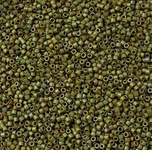 5 g Miyuki DELICA Seed Beads Rocailles, size 11/0, Matte Metallic Lt Yellow Green Ab (# DB0372), Japan, Glass von Bohemia Crystal Valley