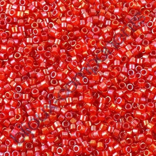 5 g Miyuki DELICA Seed Beads Rocailles, size 11/0, Red Inside Dyed Red Ab (# DB0295), Japan, Glass von Bohemia Crystal Valley
