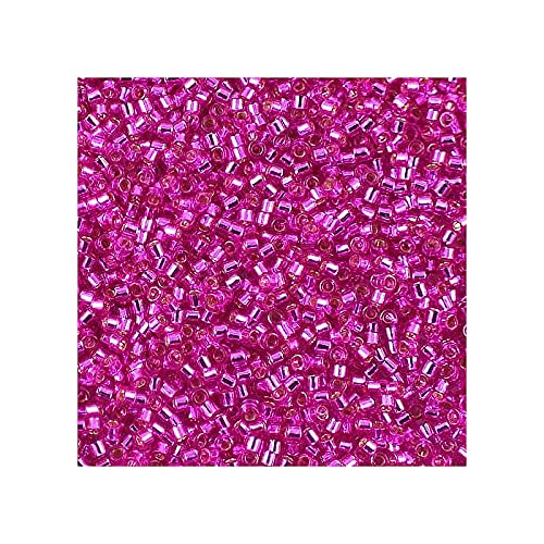 5 g Miyuki Delica Rocailles Seed Beads, 11/0 (1.6 mm) Silver Lined Dyed Bright Fuchsia (Miyuki Delica Rocailles Samenperlen Violet Fuchsia Silber) von Bohemia Crystal Valley