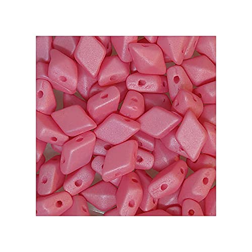 50 g DIAMONDUO glass two-hole beads rhombus gemduo, 5 x 8 mm Frosted Pink (Diamonduo-Glas Zwei-Loch-Perlen Rhombus GEMDUO Rosa frostig) von Bohemia Crystal Valley
