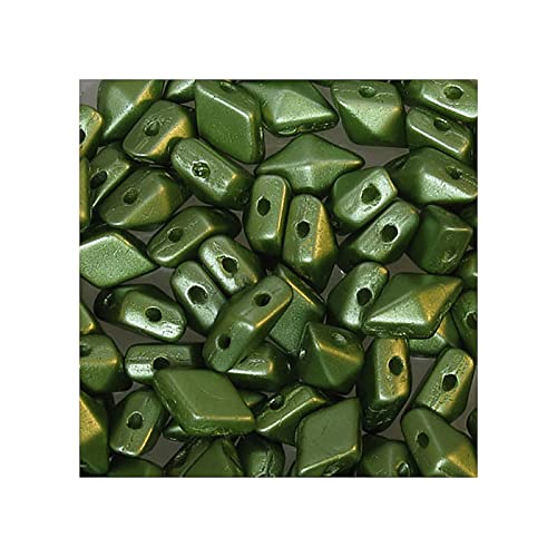 50 g DIAMONDUO glass two-hole beads rhombus gemduo, 5 x 8 mm Olive (Diamonduo-Glas Zwei-Loch-Perlen Rhombus GEMDUO Olive) von Bohemia Crystal Valley