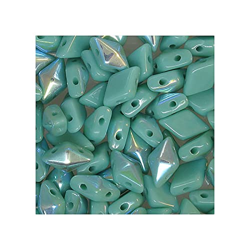 50 g DIAMONDUO glass two-hole beads rhombus gemduo, 5 x 8 mm Turquoise AB (Diamonduo-Glas Zwei-Loch-Perlen Rhombus GEMDUO Türkis AB.) von Bohemia Crystal Valley