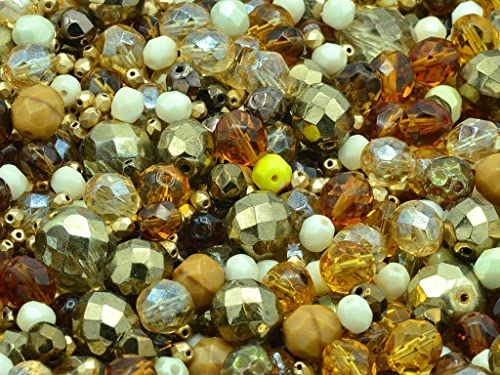 50g Feuerpolierte facettierte Perlen rund Mix, Gold, Böhmisches Kristall Glas, Tschechien 15119001 Fire Polished Faceted Beads Round von Bohemia Crystal Valley