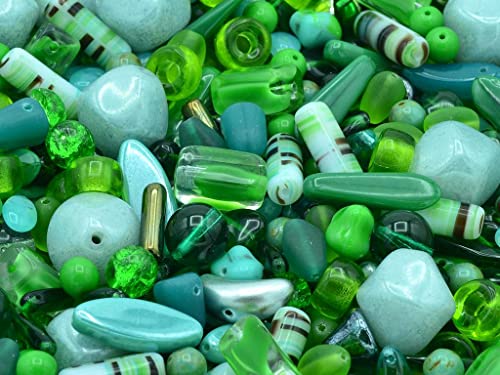 50g Mischglasperlen verschiedene Formen Mix, Green, Böhmisches Kristall Glas, Tschechien MIX Mixed Glass Beads different shapes von Bohemia Crystal Valley