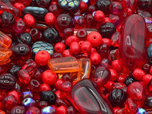 50g Mischglasperlen verschiedene Formen Mix, Red, Böhmisches Kristall Glas, Tschechien MIX Mixed Glass Beads different shapes von Bohemia Crystal Valley