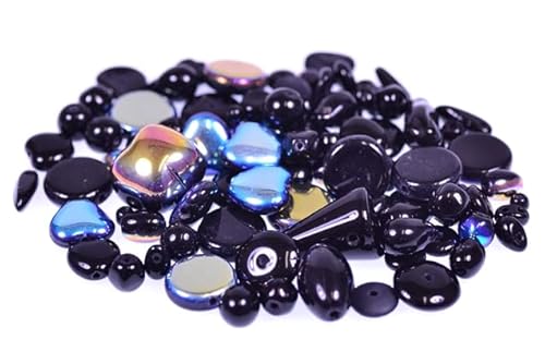 50g Mischglasperlen verschiedene Formen Mix, Schwarz (23980), Böhmisches Kristall Glas, Tschechien MIX Mixed Glass Beads different shapes von Bohemia Crystal Valley