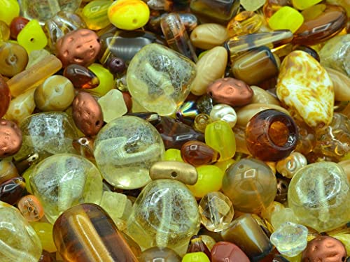 50g Mischglasperlen verschiedene Formen Mix, Yellow, Böhmisches Kristall Glas, Tschechien MIX Mixed Glass Beads different shapes von Bohemia Crystal Valley
