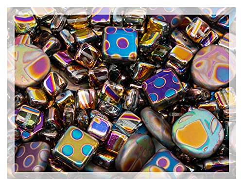 50g Mix of Unique Czech Bohemia Glass Pressed Beads, Violet Pink Vitrail Sliperit, Patterned, Matte and Glossy, FAN-01 von Bohemia Crystal Valley