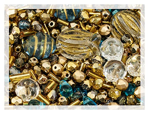 60 g Mix of Unique Czech Bohemia Glass Pressed Beads, Rocailles, Aztec Pale Gold Crystal, Matte and Glossy, Hand Made BCV von Bohemia Crystal Valley