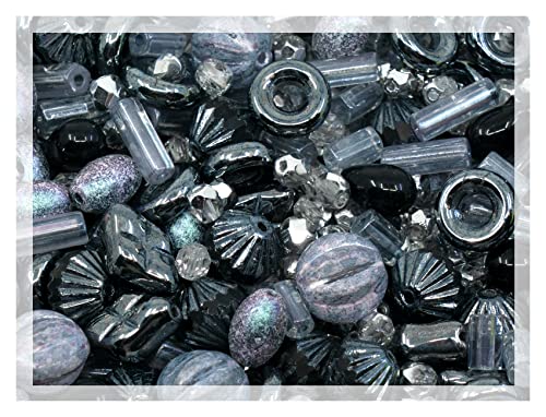 60 g Mix of Unique Czech Bohemia Glass Pressed Beads, Matte and Glossy, Hand Made, Gray Black Hematite von Bohemia Crystal Valley