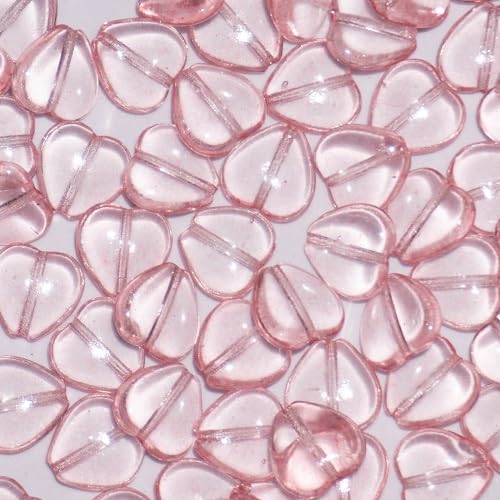 60 pcs Gentle Czech Glass Beads Heart 10 mm Transparent Pink 45019 von Bohemia Crystal Valley