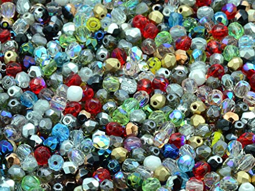 600pcs Feuerpolierte facettierte Perlen rund 4 mm, Mixed Colors Coated, Böhmisches Kristall Glas, Tschechien 15119001 Großhandlespackung Fire Polished Faceted Beads Round von Bohemia Crystal Valley