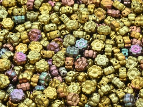 60p Flower Beads, 6 x 6 mm, Violet Rainbow Metallic Iris (01640), Glass, Czech Republic von Bohemia Crystal Valley