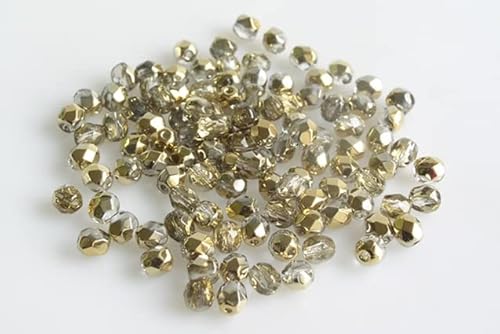 60pcs Feuerpolierte facettierte Perlen rund 4 mm, Kristallgold (30-26441), Böhmisches Kristall Glas, Tschechien 15119001 Fire Polished Faceted Beads Round von Bohemia Crystal Valley