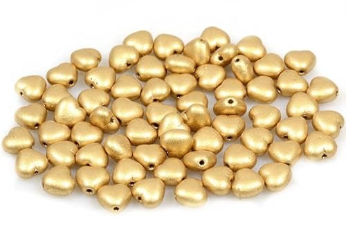60pcs Herzperlen 6 x 6 mm, Aztek blass Gold (1710), Böhmisches Kristall Glas, Tschechien 11179001 Heart Beads von Bohemia Crystal Valley
