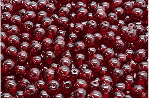90 Gramm (approx. 305 pcs) - Runde Drucker mit gepressten Perlen - Round Druck Pressed Beads 5x5mm, Czech Glass, Transparent Red (90110) von Bohemia Crystal Valley