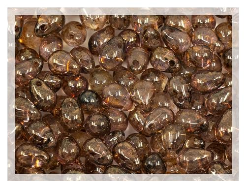 Czech 100-Piece Glass Beads, small 4x6mm, Teardrop Crystal Transparent Brown Gold Luster von Bohemia Crystal Valley