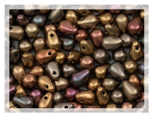 Czech 100-Piece Glass Beads, small 4x6mm, Teardrop Gold Purple Iris 01640 von Bohemia Crystal Valley