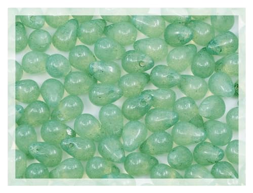 Czech 100-Piece Glass Beads, small 4x6mm, Teardrop Semi-transparent Green von Bohemia Crystal Valley