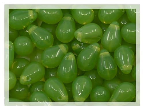 Czech 50-Piece Glass Beads, 6x9mm, Teardrop Opal Green Grass von Bohemia Crystal Valley