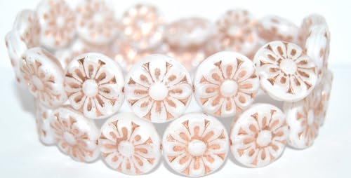 Flat Round With Flower Pressed Glass Beads, 6000 Copper Lined (06000-54200), Glass, Czech Republic (18 x 18 mm) von Bohemia Crystal Valley