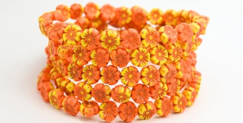 Hawaii Flower Pressed Glass Beads, 931483120 46489 (931483120-46489), Glass, Czech Republic (10 x 10 mm) von Bohemia Crystal Valley