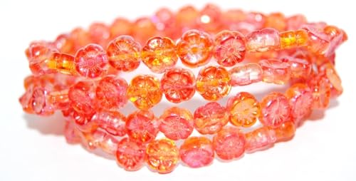 Hawaii Flower Pressed Glass Beads, Crystal Glossy Red Orange (00030-48109), Glass, Czech Republic (10 x 10 mm) von Bohemia Crystal Valley