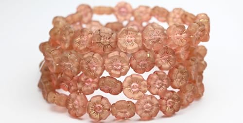 Hawaii Flower Pressed Glass Beads, Crystal Luster Red Full Coated (00030-14495), Glass, Czech Republic ~ STRANDED (12 x 12 mm) von Bohemia Crystal Valley