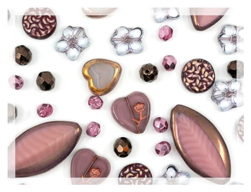 45+ pcs (60g) of Focal Glass Bead Mix with Table-Cut Flower and Butterfly Beads, PG Pink Purple von Bohemia Crystal Valley