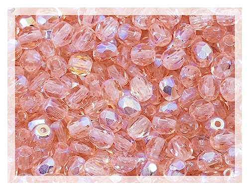Perlen 70120-28701, facettiert, feuerpoliert aus gepresstem tschechischem Glas, 4 mm, 50 g, ca. 600 Stück, Rosa, Rosaline AB von Bohemia Crystal Valley