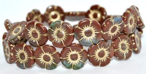 Round Flat Flower Pressed Glass Beads, Color Mixed Colors 2 Gold Lined (COLOR-MIX-2-54202), Glass, Czech Republic (18 x 18 mm) von Bohemia Crystal Valley